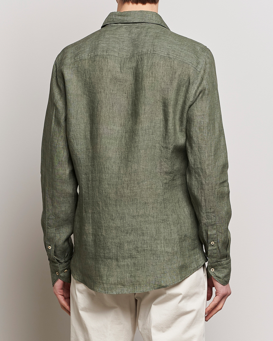 Men | Shirts | Stenströms | Slimline Cut Away Linen Shirt Olive
