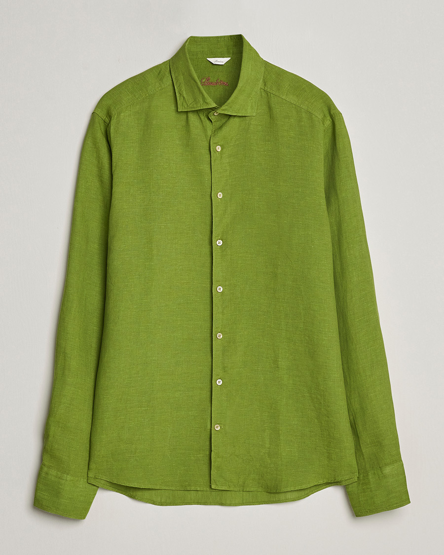 Men | Shirts | Stenströms | Slimline Cut Away Linen Shirt Green