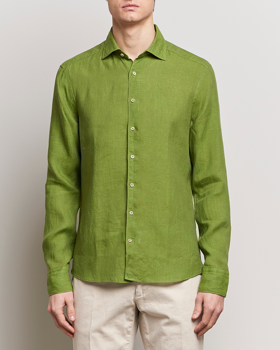 Men | Departments | Stenströms | Slimline Cut Away Linen Shirt Green