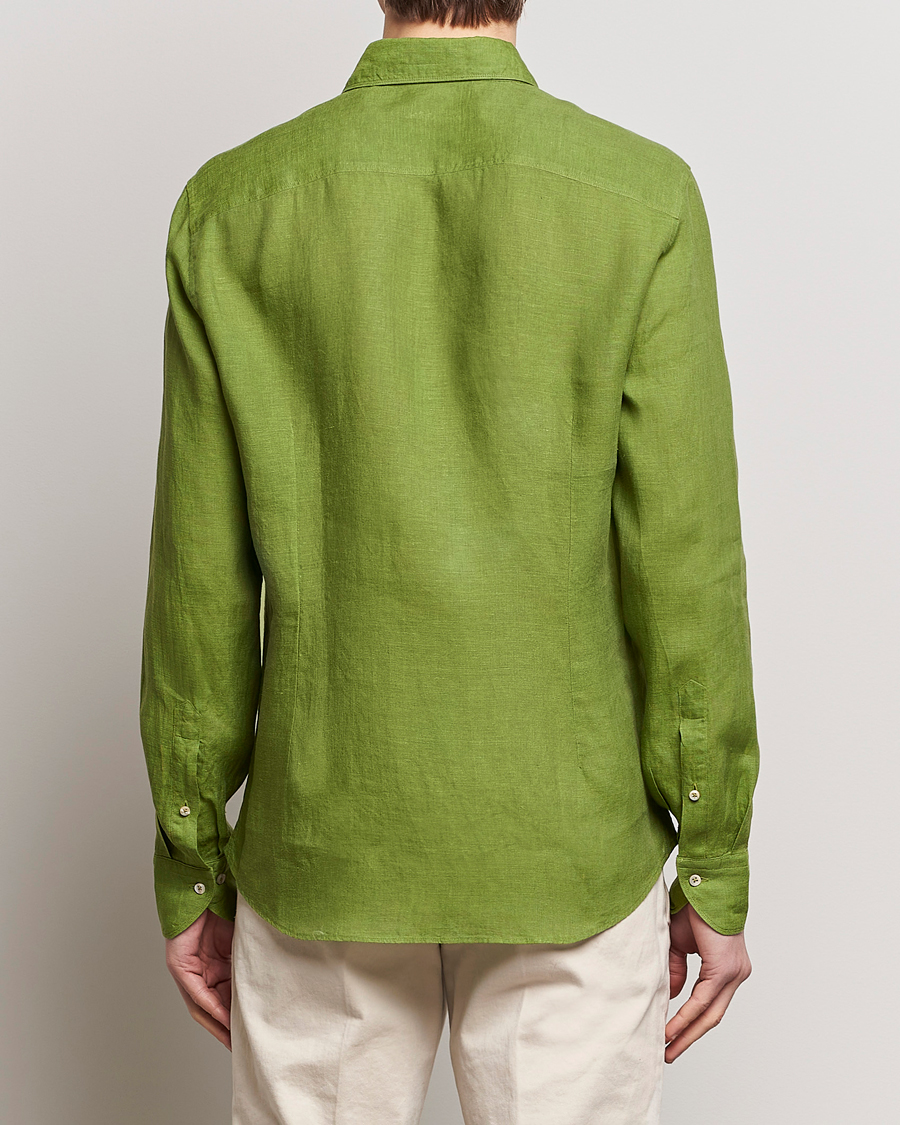 Men | Shirts | Stenströms | Slimline Cut Away Linen Shirt Green