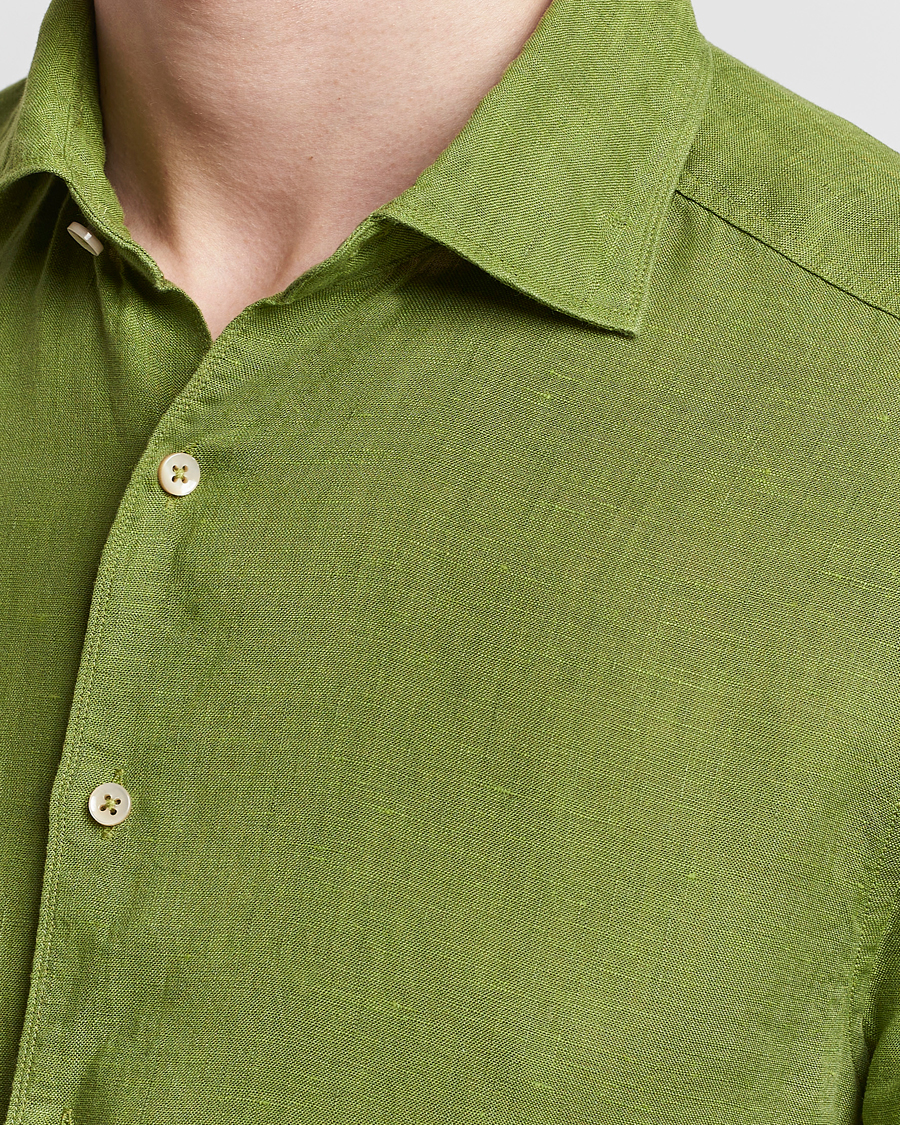 Men | Shirts | Stenströms | Slimline Cut Away Linen Shirt Green