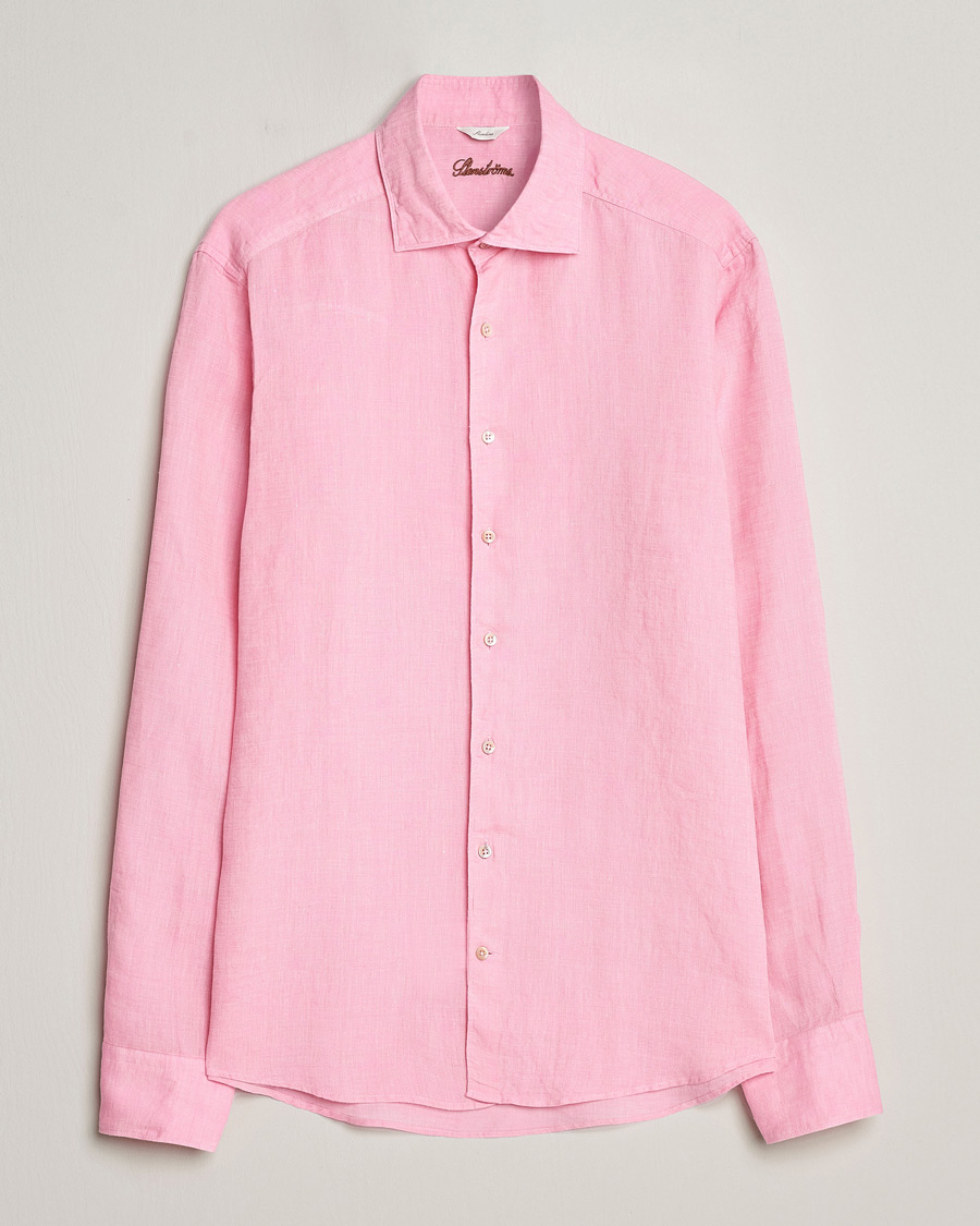 Men | Shirts | Stenströms | Slimline Cut Away Linen Shirt Pink