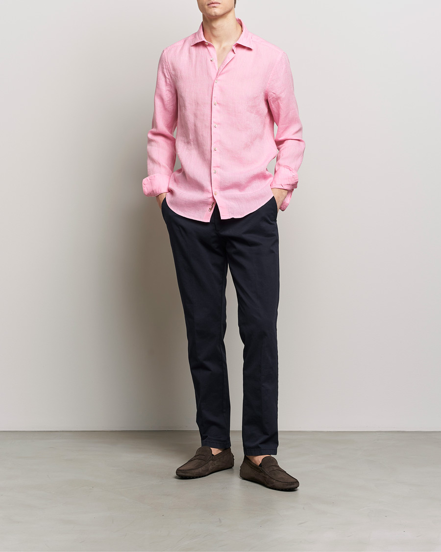 Men | Shirts | Stenströms | Slimline Cut Away Linen Shirt Pink