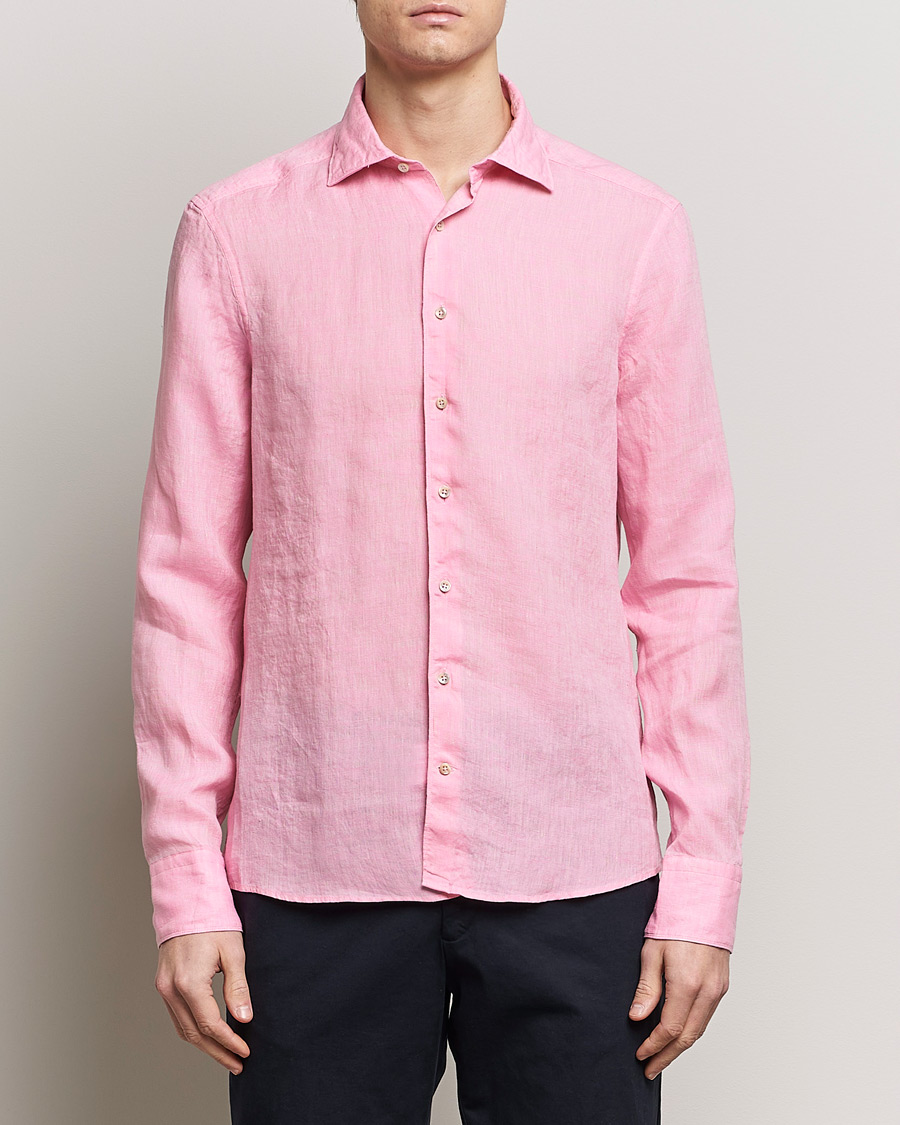 Men | Linen Shirts | Stenströms | Slimline Cut Away Linen Shirt Pink