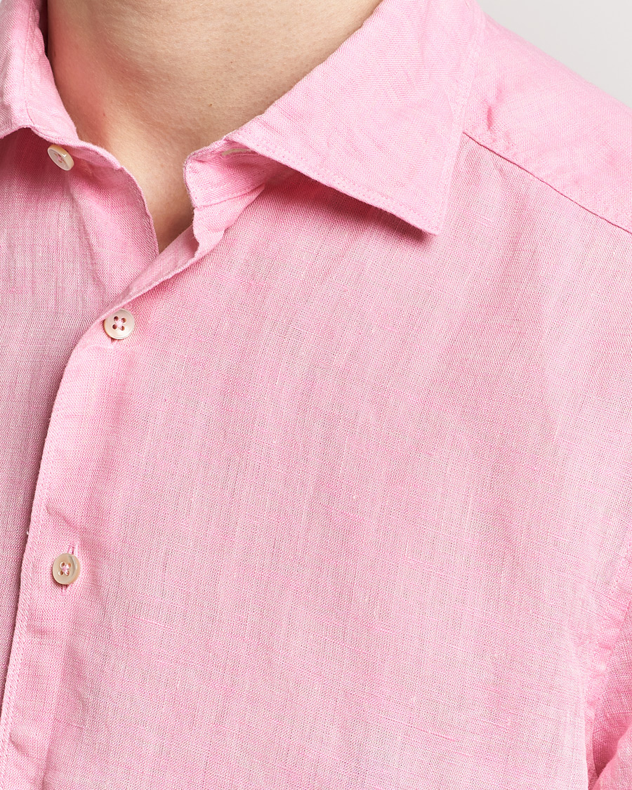 Men | Shirts | Stenströms | Slimline Cut Away Linen Shirt Pink