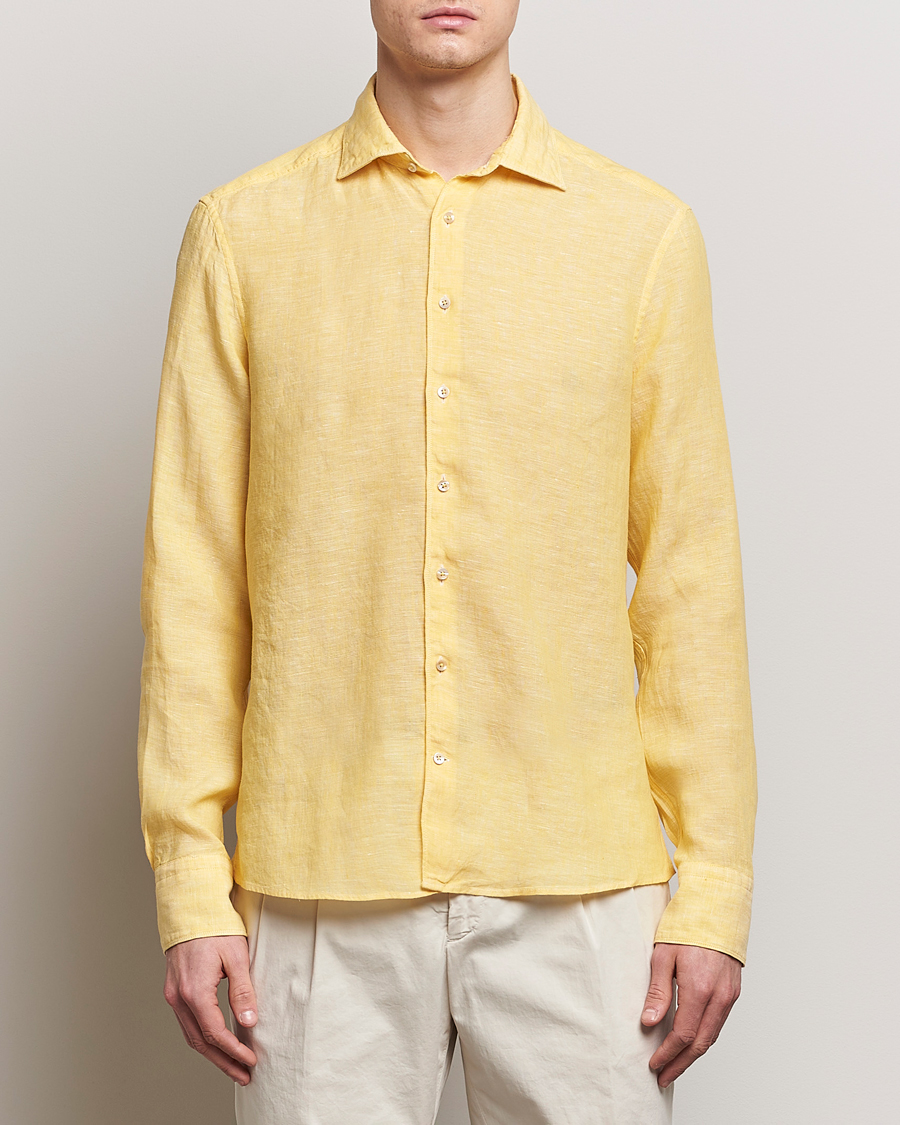 Men | Shirts | Stenströms | Slimline Cut Away Linen Shirt Yellow