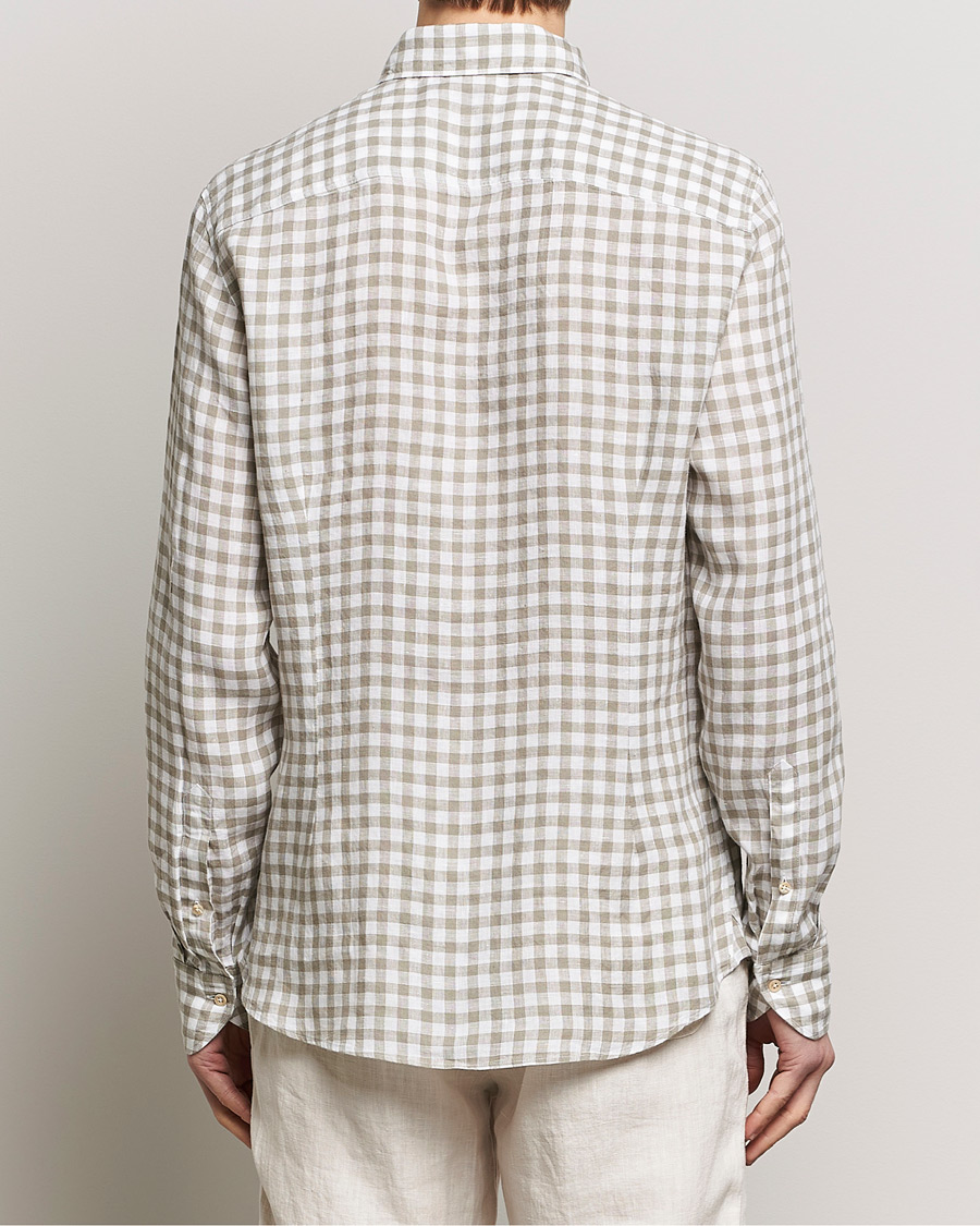Men | Shirts | Stenströms | Slimline Cut Away Checked Linen Shirt Light Grey