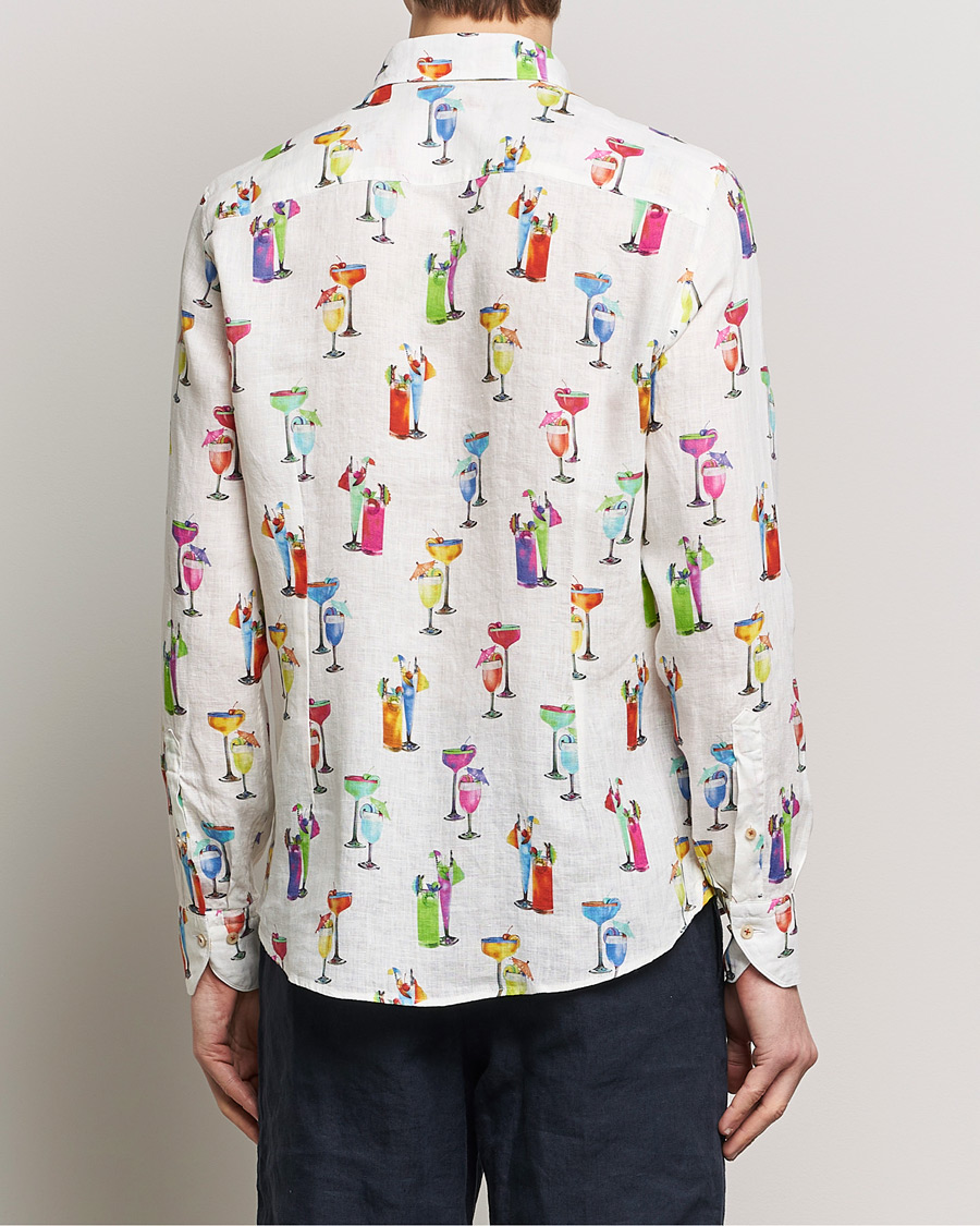 Men | Shirts | Stenströms | Slimline Cut Away Printed Linen Shirt White