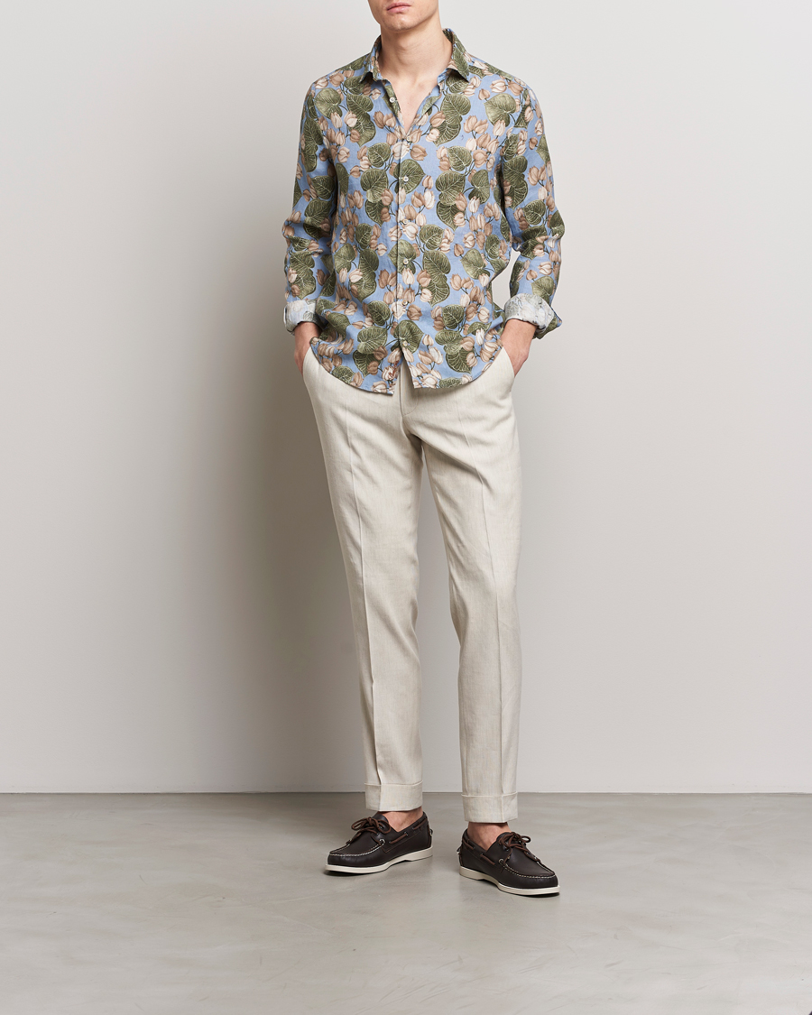 Men | Shirts | Stenströms | Slimline Cut Away Printed Flower Linen Shirt Multi