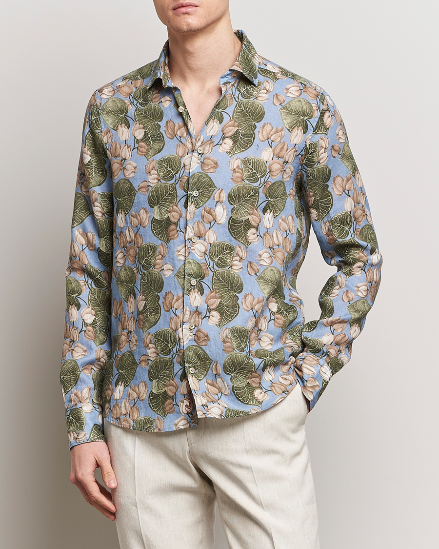 Men | Shirts | Stenströms | Slimline Cut Away Printed Flower Linen Shirt Multi