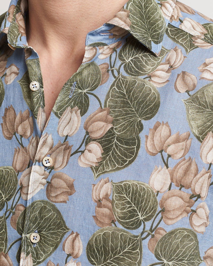 Men | Shirts | Stenströms | Slimline Cut Away Printed Flower Linen Shirt Multi