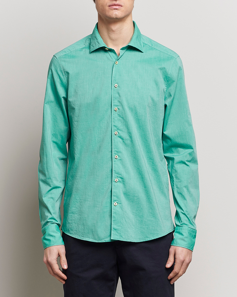 Men |  | Stenströms | Slimline Washed Summer Poplin Shirt Green