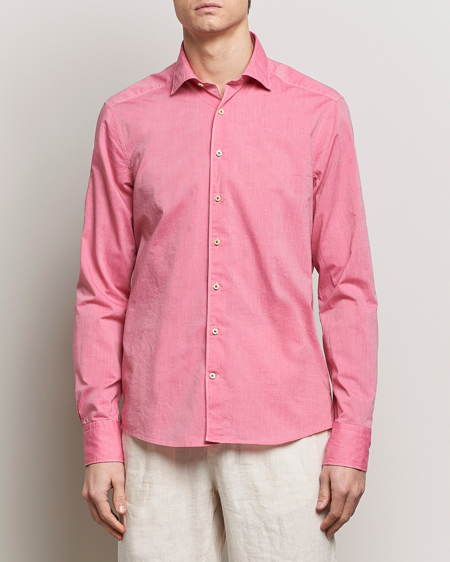 Men | Casual Shirts | Stenströms | Slimline Washed Summer Poplin Shirt Rasperry