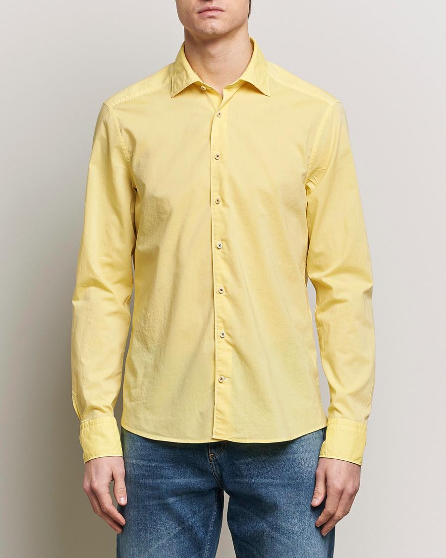 Men | Loyalty Offer | Stenströms | Slimline Washed Summer Poplin Shirt Yellow