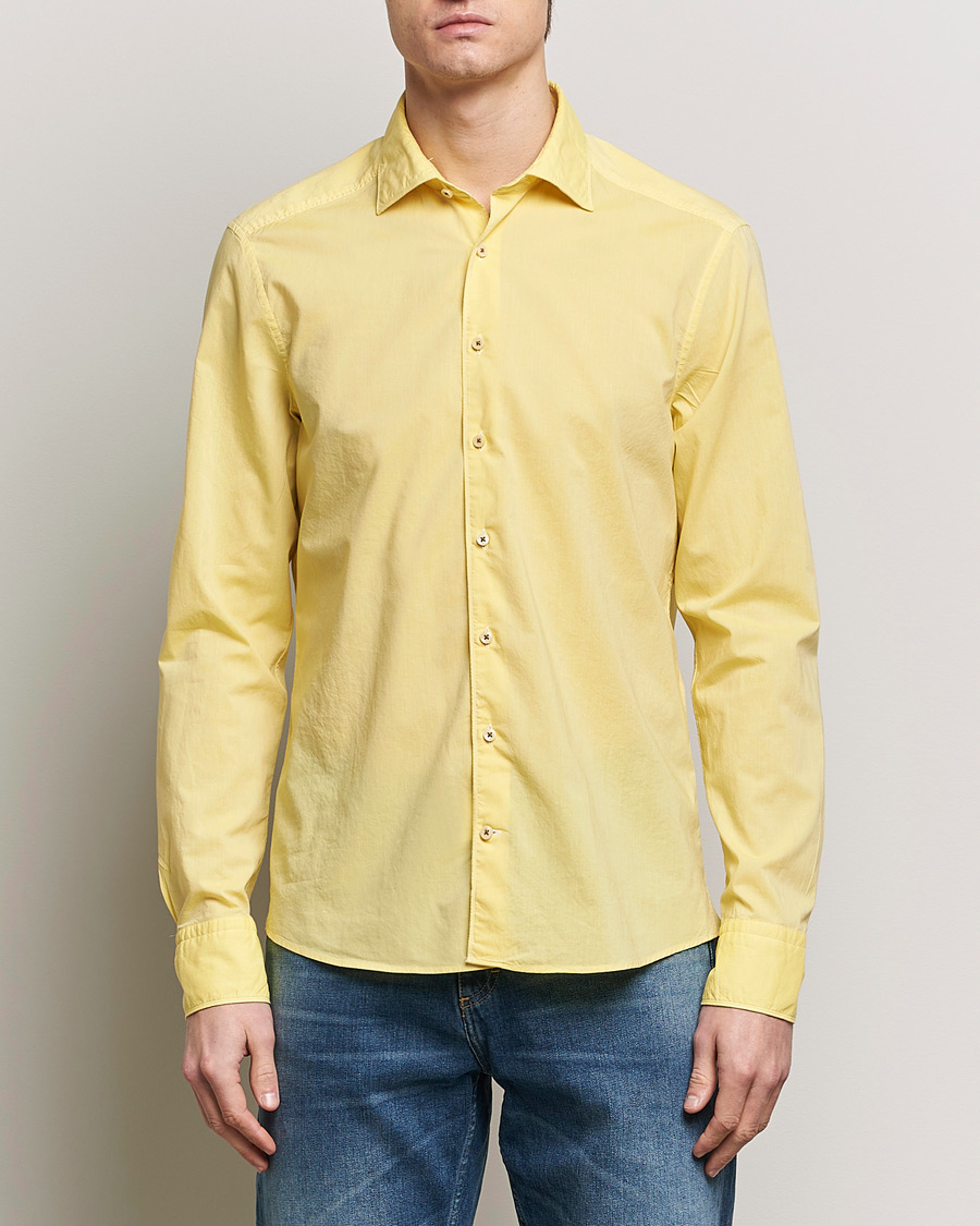 Men | Shirts | Stenströms | Slimline Washed Summer Poplin Shirt Yellow