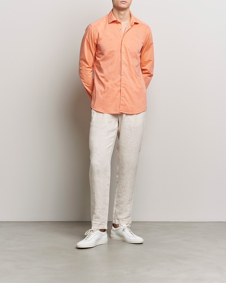 Men | Shirts | Stenströms | Slimline Washed Summer Poplin Shirt Orange