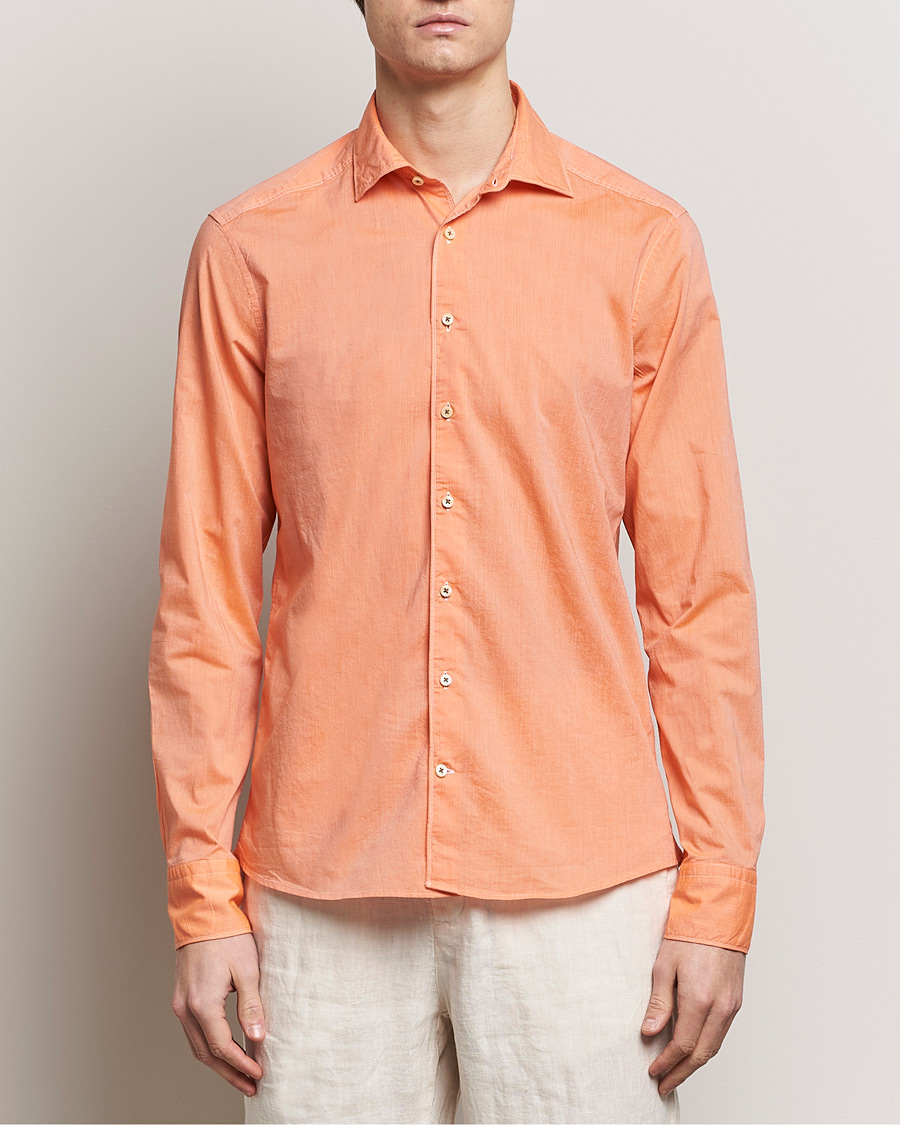 Men | Shirts | Stenströms | Slimline Washed Summer Poplin Shirt Orange
