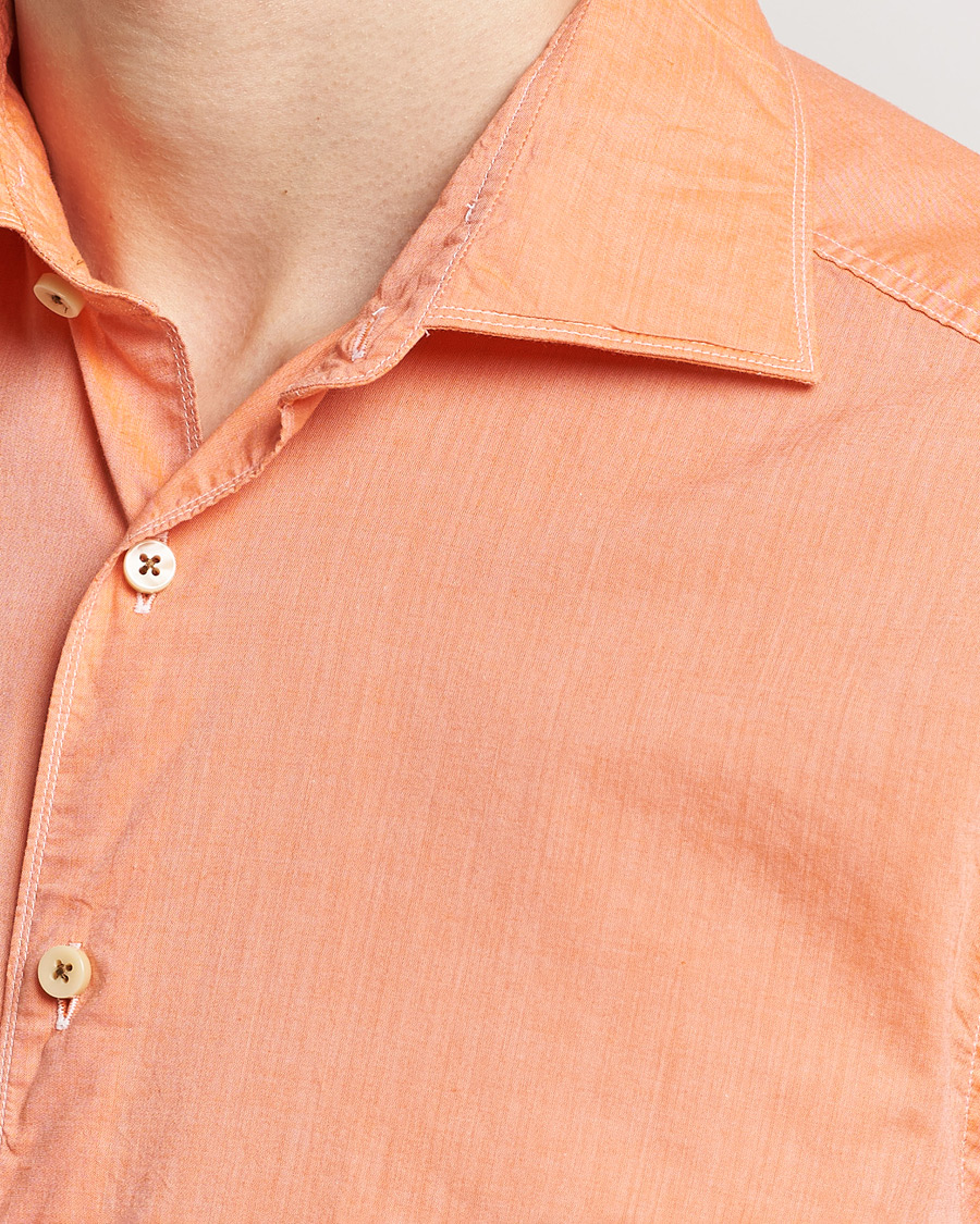 Men | Shirts | Stenströms | Slimline Washed Summer Poplin Shirt Orange