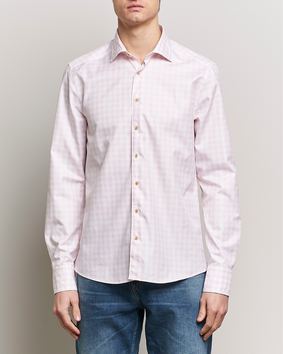 Men | Casual Shirts | Stenströms | Slimline Checked Washed Cotton Shirt Pink