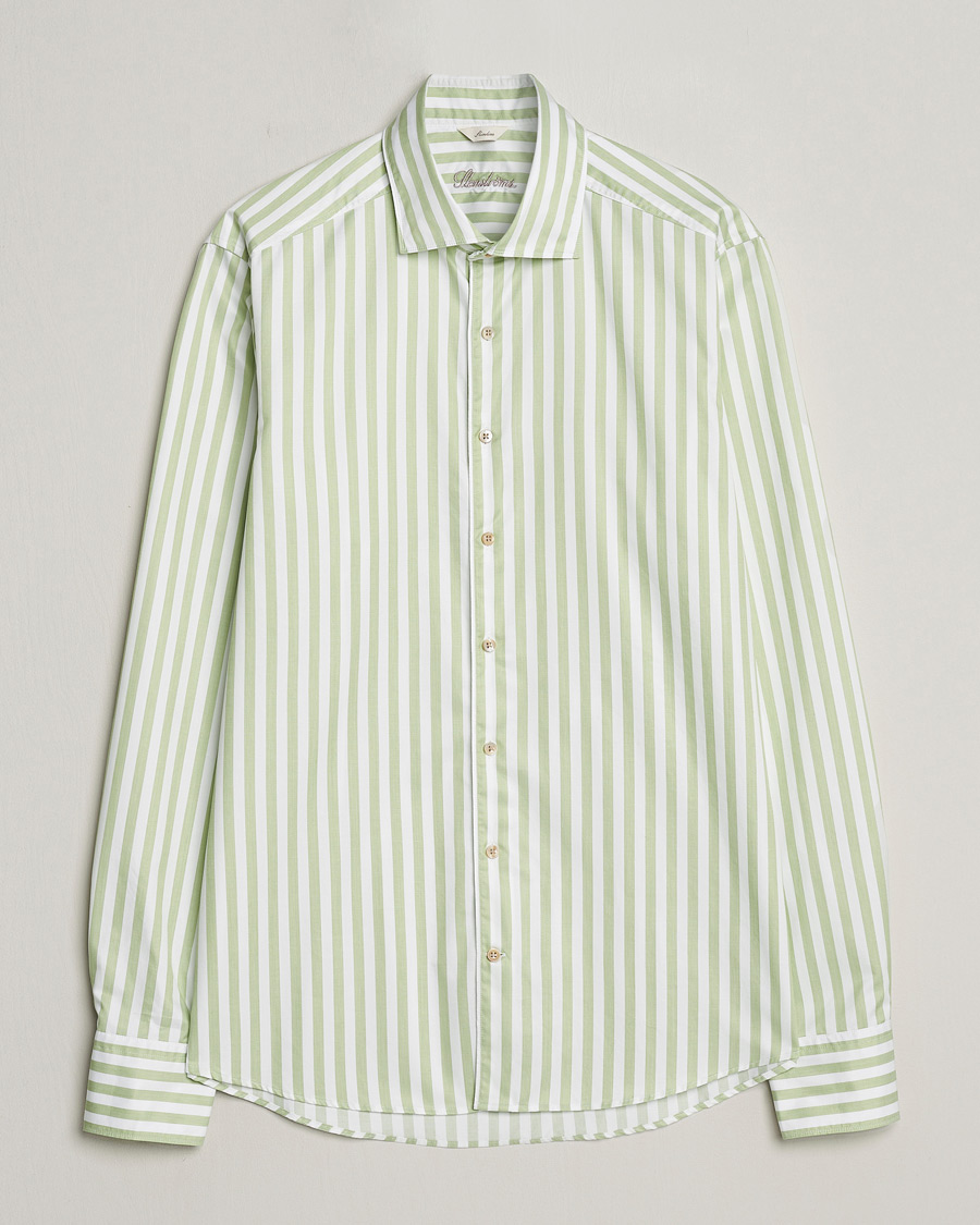 Men | Shirts | Stenströms | Slimline Large Stripe Washed Cotton Shirt Green