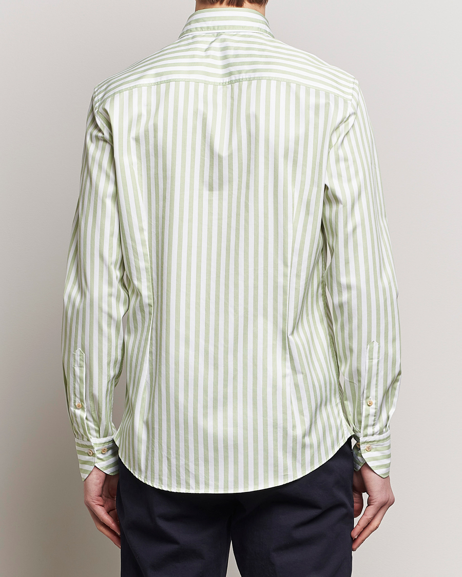 Men | Shirts | Stenströms | Slimline Large Stripe Washed Cotton Shirt Green
