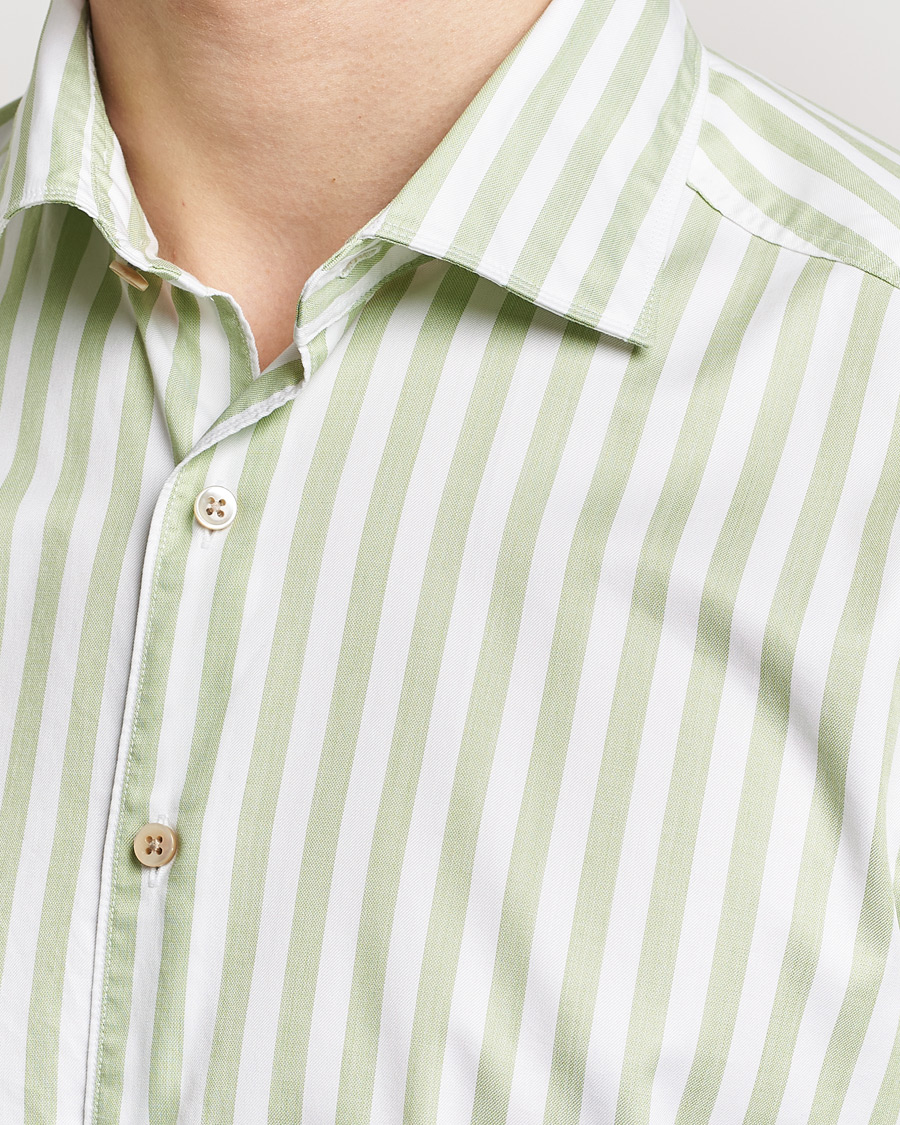Men | Shirts | Stenströms | Slimline Large Stripe Washed Cotton Shirt Green