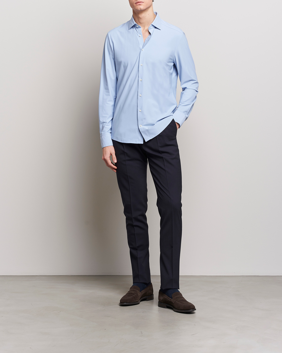 Men | Shirts | Stenströms | Slimline Cut Away 4-Way Stretch Shirt Light Blue