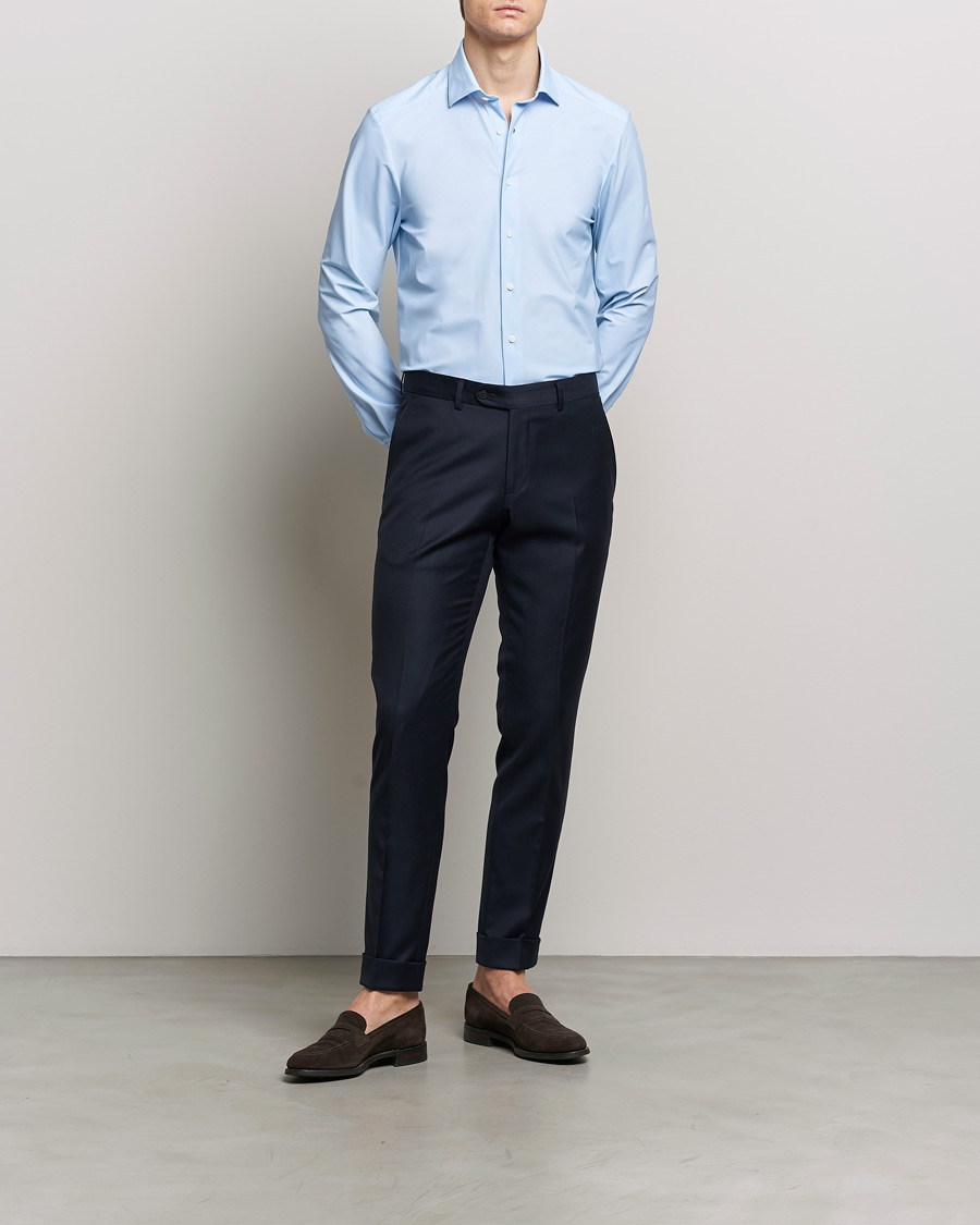 Men | Business Shirts | Stenströms | Slimline Micro Check Cut Away 4-Way Stretch Shirt Blue