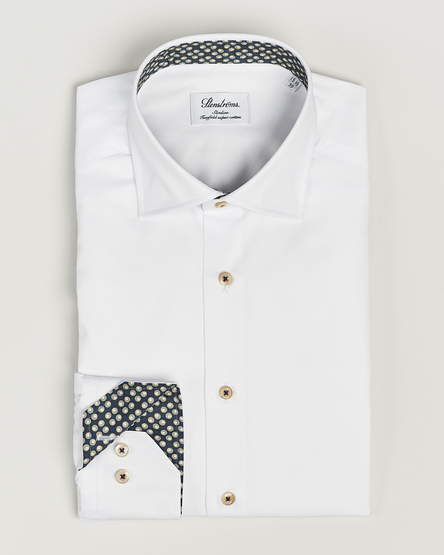 Men | Shirts | Stenströms | Slimline Cut Away Circle Contrast Shirt White