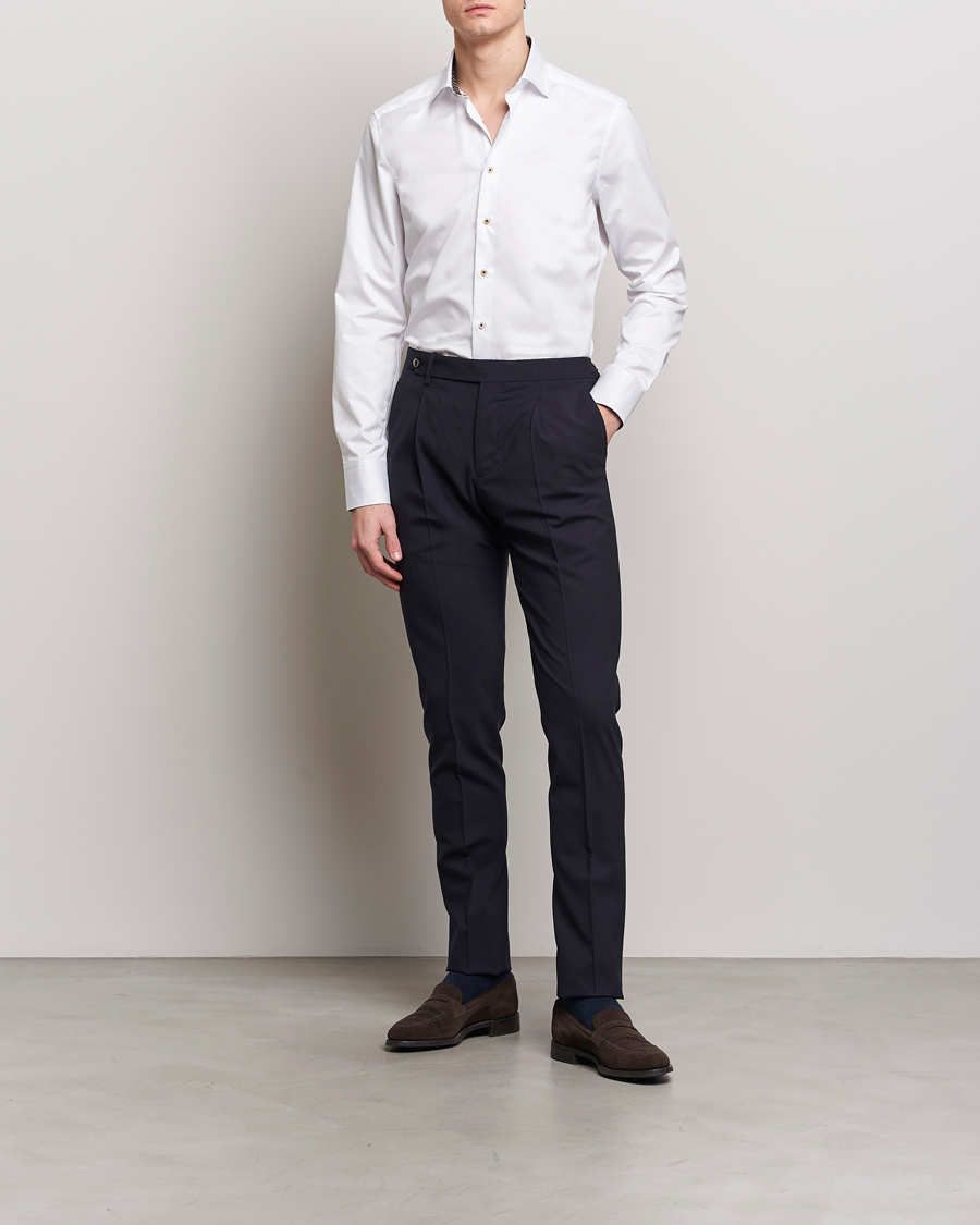 Men | Shirts | Stenströms | Slimline Cut Away Circle Contrast Shirt White