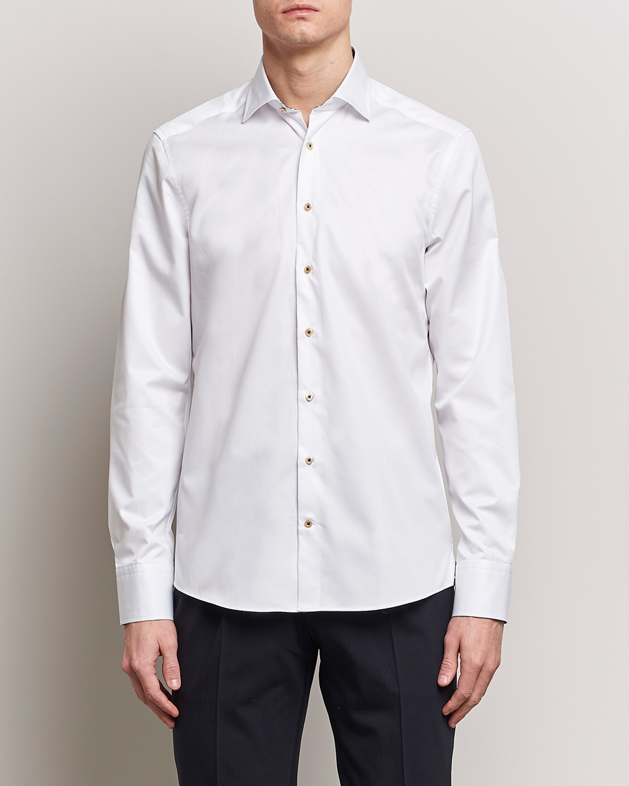 Men | Business Shirts | Stenströms | Slimline Cut Away Circle Contrast Shirt White