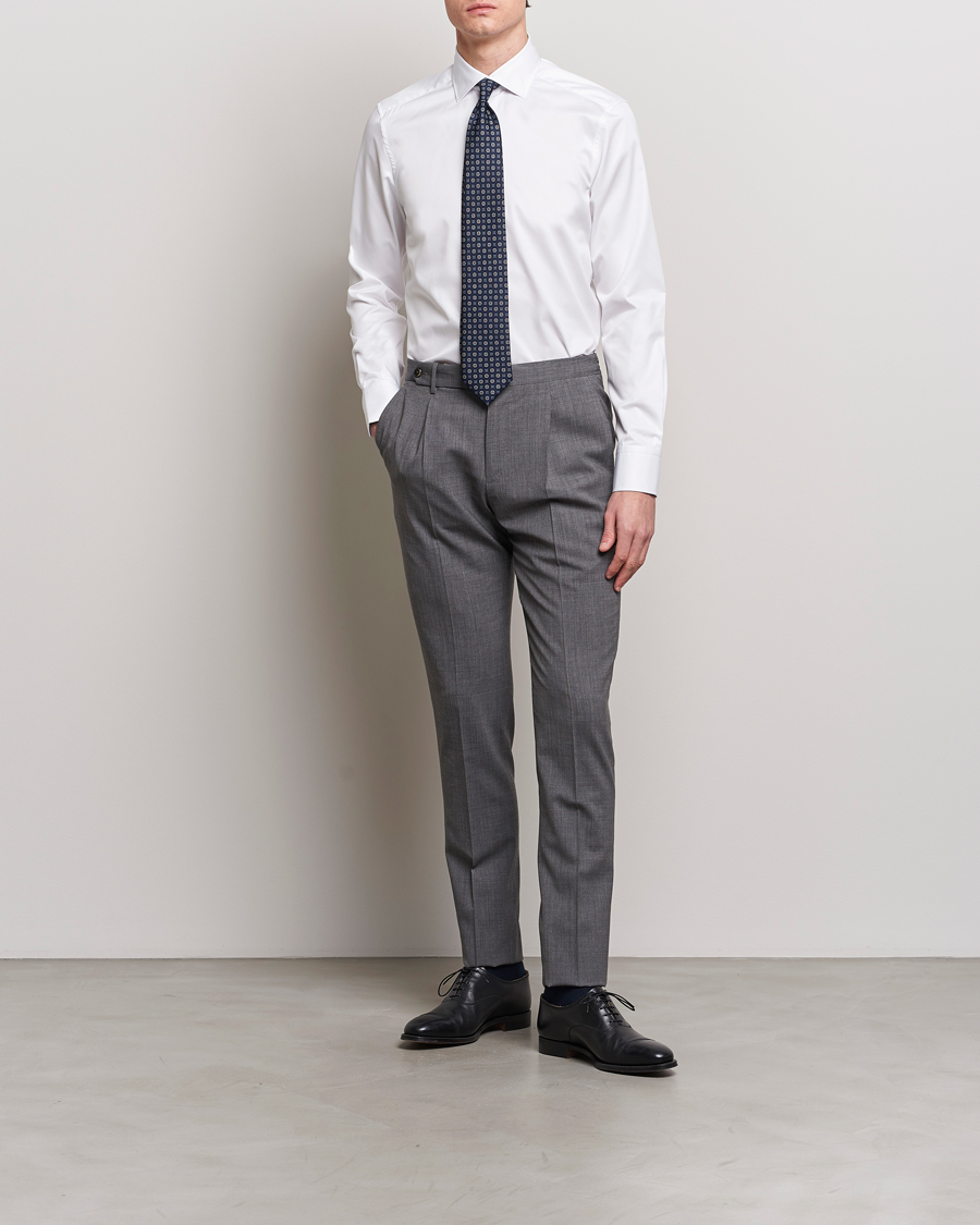 Men | Formal | Stenströms | Slimline Cut Away Print Contrast Shirt White