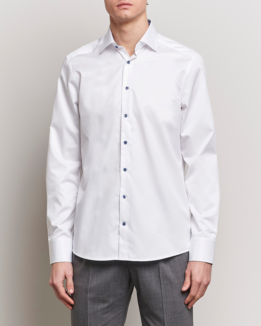 Herr | Formella | Stenströms | Slimline Cut Away Print Contrast Shirt White