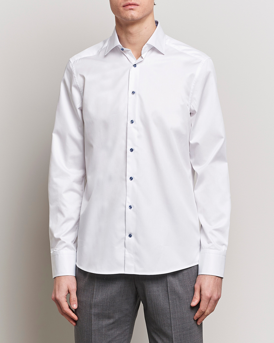 Men | Shirts | Stenströms | Slimline Cut Away Print Contrast Shirt White