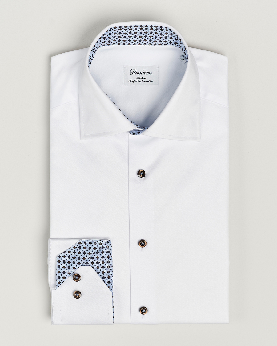 Men | Shirts | Stenströms | Slimline Cut Away Contrast Shirt White