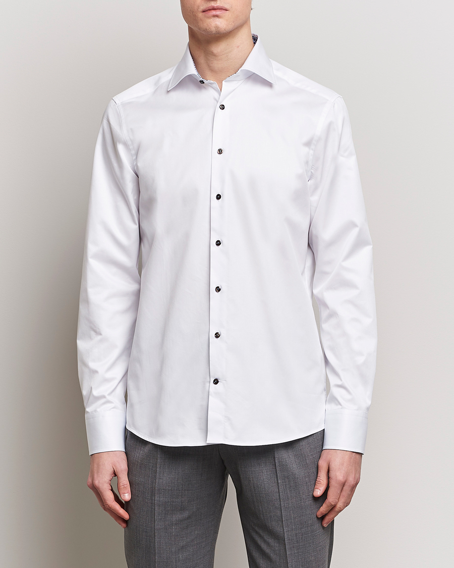 Men | Shirts | Stenströms | Slimline Cut Away Contrast Shirt White