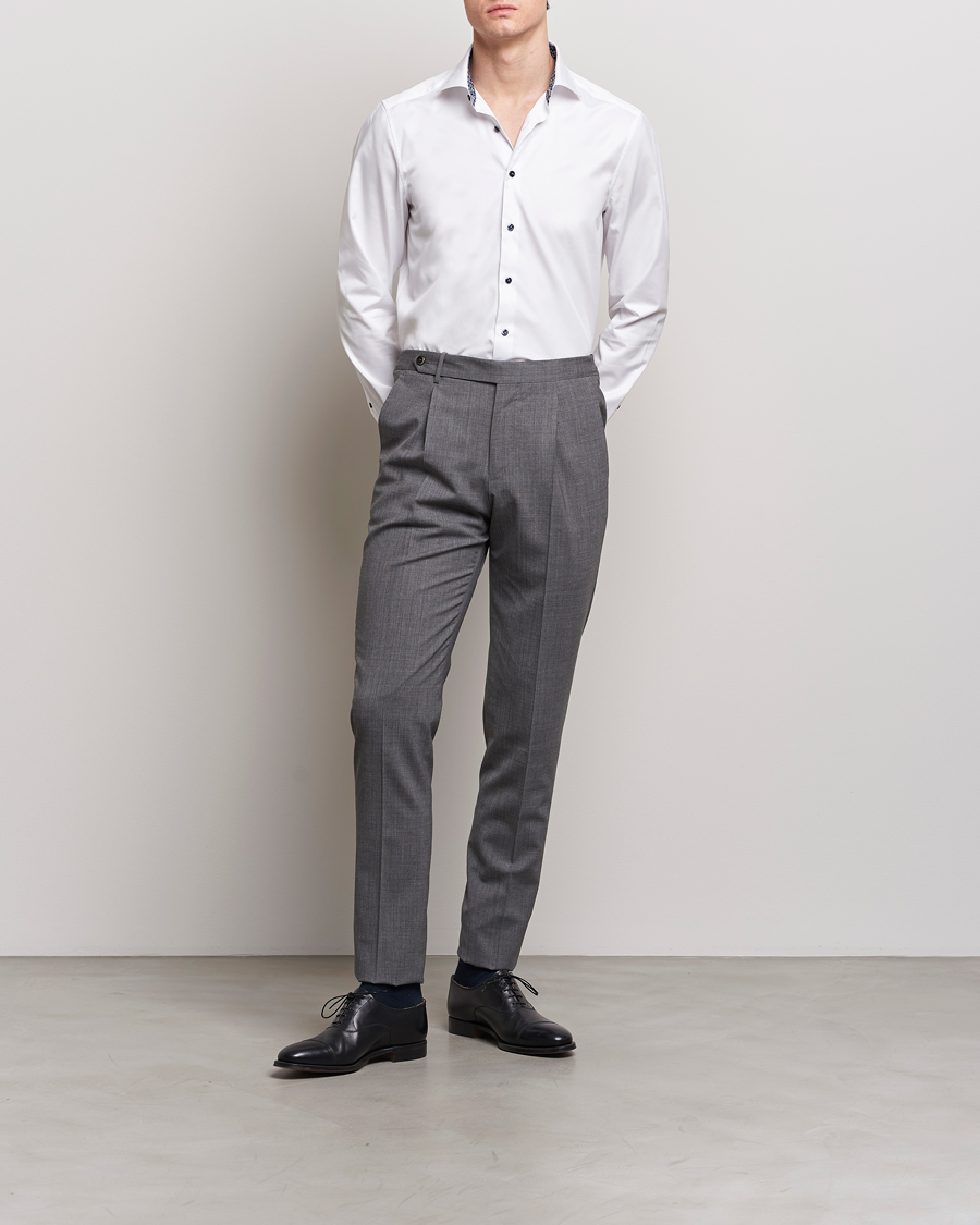 Men | Shirts | Stenströms | Slimline Cut Away Flower Contrast Shirt White