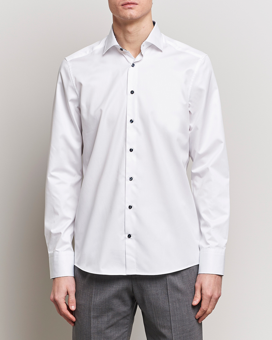 Men | Shirts | Stenströms | Slimline Cut Away Flower Contrast Shirt White