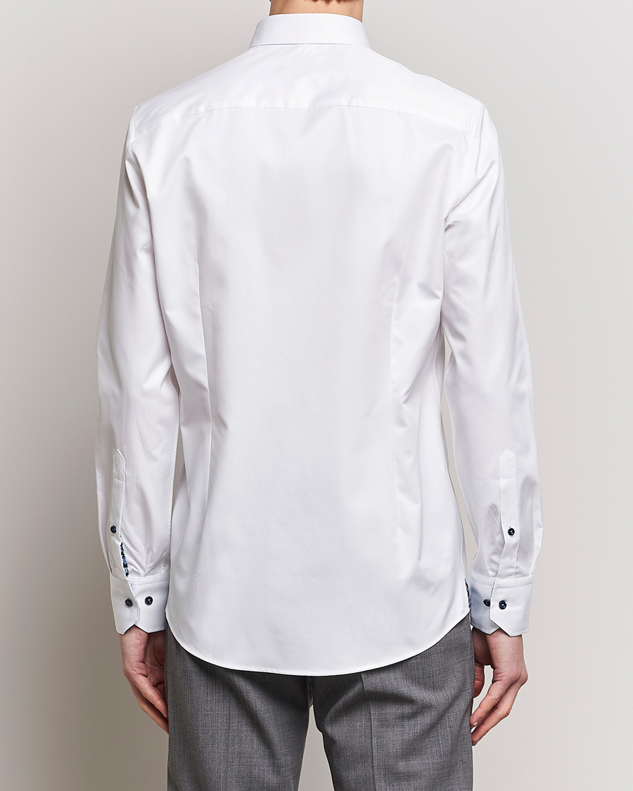 Men | Shirts | Stenströms | Slimline Cut Away Flower Contrast Shirt White