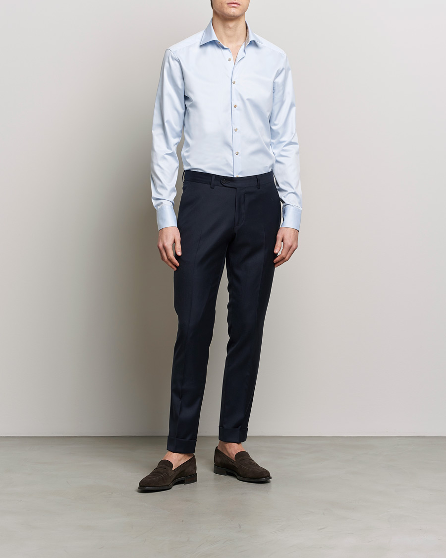 Herren |  | Stenströms | Slimline Multi Stripe Contrast Cut Away Shirt Light Blue