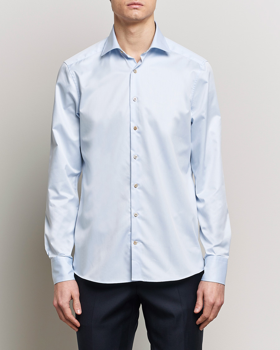 Men | Business Shirts | Stenströms | Slimline Multi Stripe Contrast Cut Away Shirt Light Blue