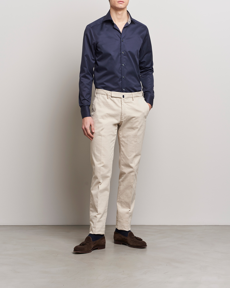 Men |  | Stenströms | Slimline Multi Stripe Contrast Cut Away Shirt Navy