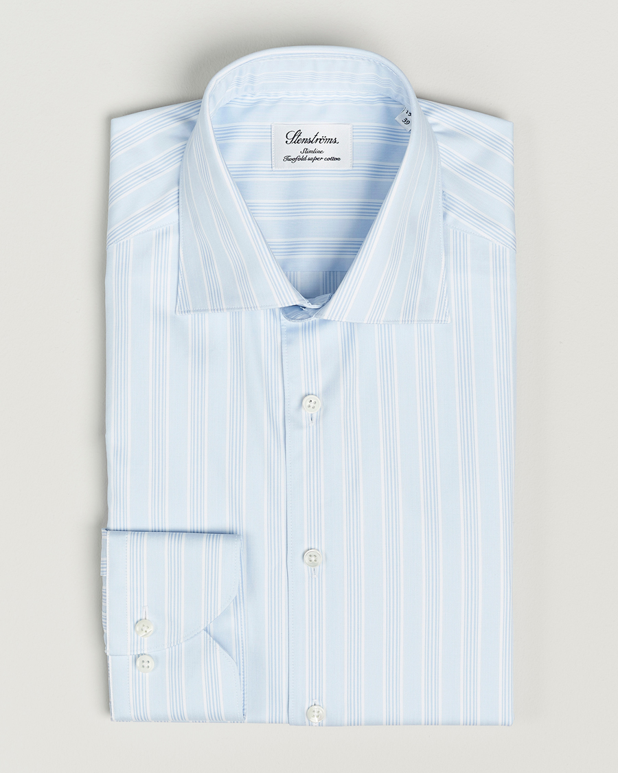 Men | Shirts | Stenströms | Slimline Cut Away Multi Stripe Shirt Light Blue