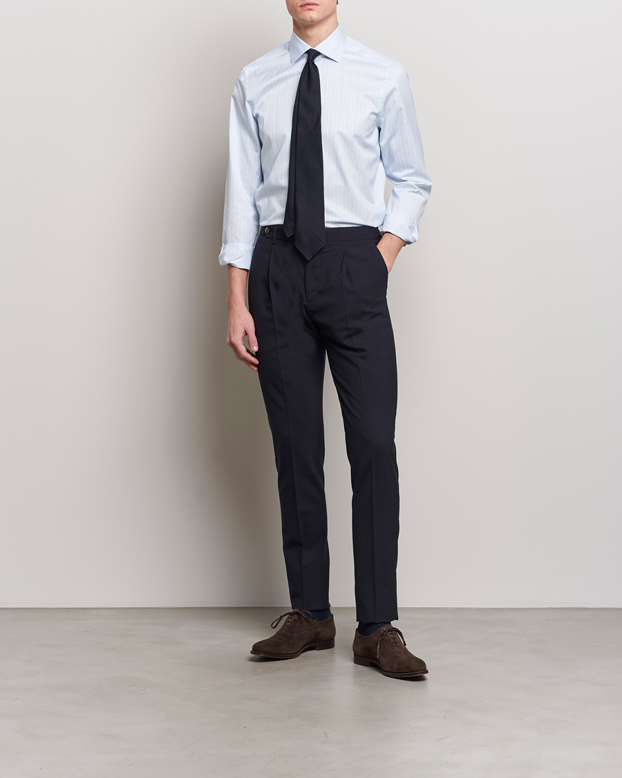 Men | Shirts | Stenströms | Slimline Cut Away Multi Stripe Shirt Light Blue