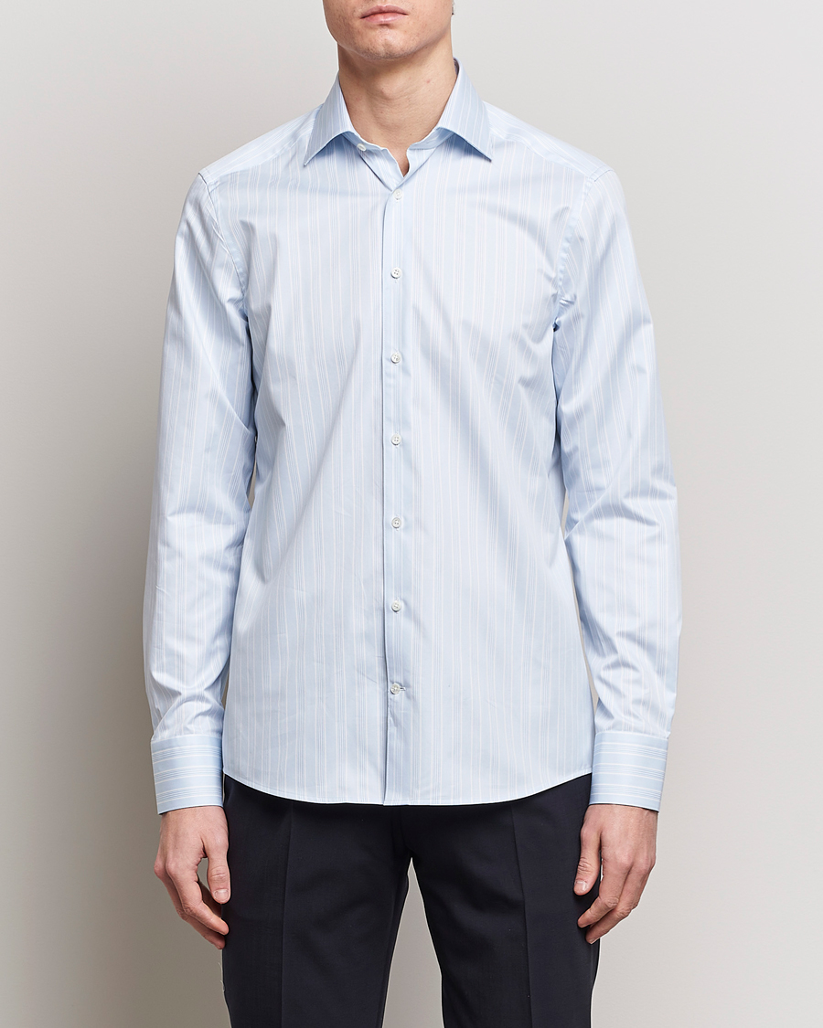 Men | Shirts | Stenströms | Slimline Cut Away Multi Stripe Shirt Light Blue