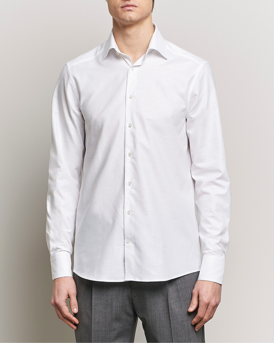 Men | Shirts | Stenströms | Slimline Cotton/Linen Cut Away Shirt White