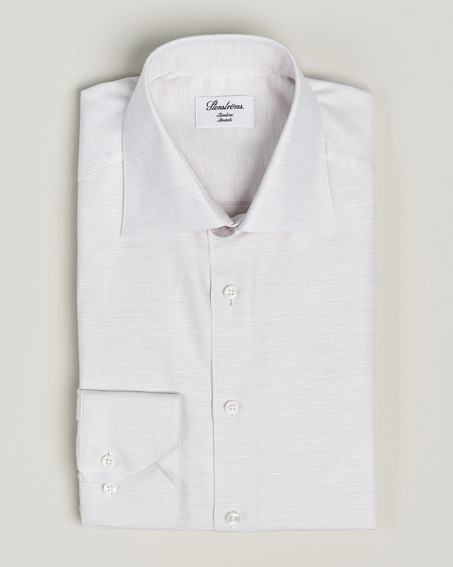Men | Shirts | Stenströms | Slimline Cotton/Linen Cut Away Shirt Light Brown