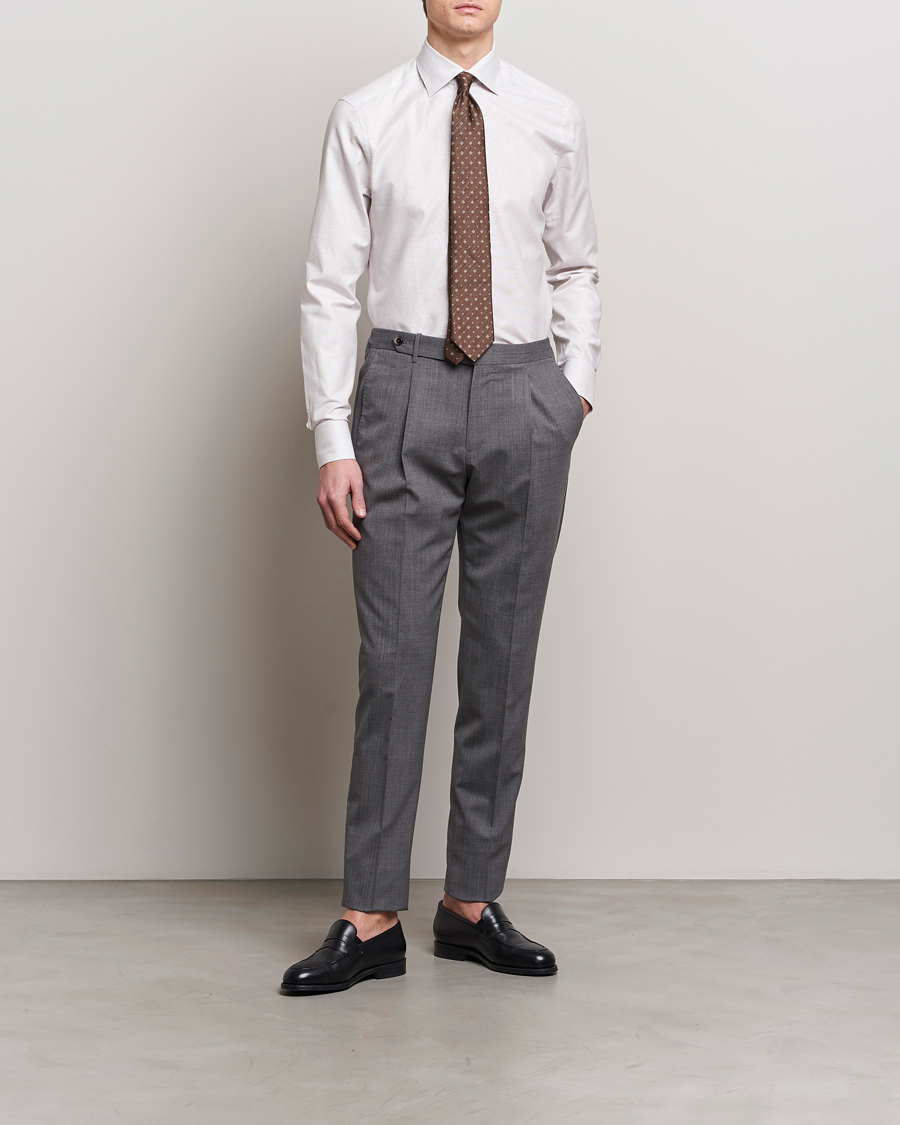 Men | Shirts | Stenströms | Slimline Cotton/Linen Cut Away Shirt Light Brown