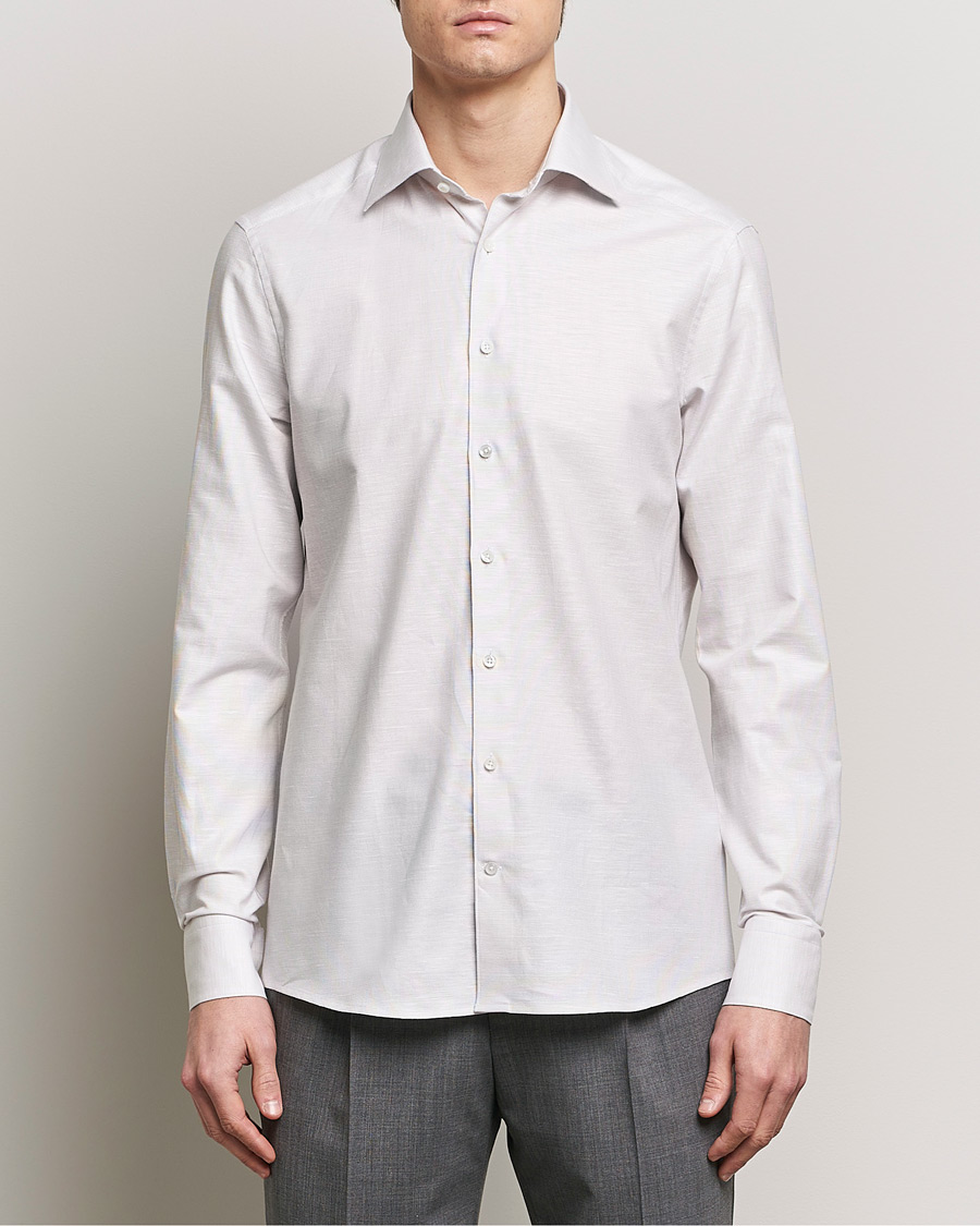 Men | Shirts | Stenströms | Slimline Cotton/Linen Cut Away Shirt Light Brown