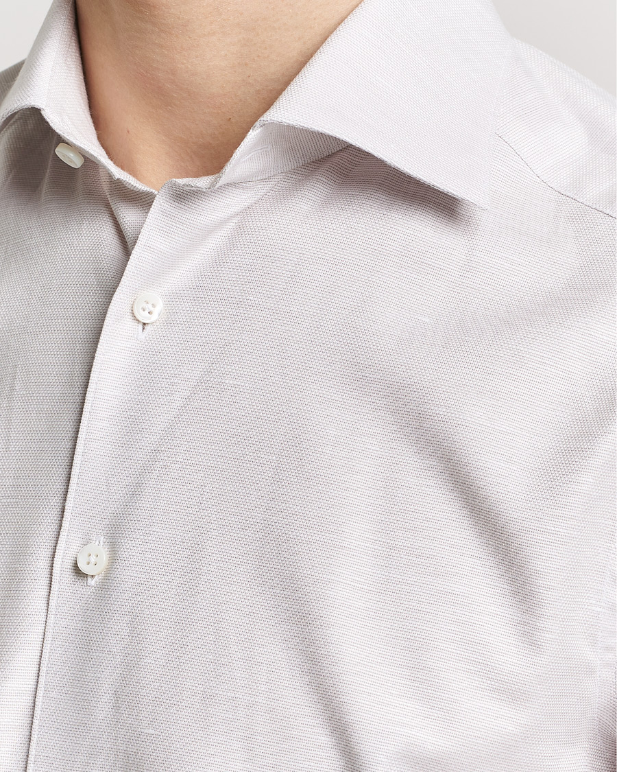 Men | Shirts | Stenströms | Slimline Cotton/Linen Cut Away Shirt Light Brown